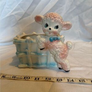 Vintage Lamb Planter with Blue Bow